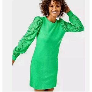 Lilly Pulitzer Jasona Dress Cotton with Eyelet Long Sleeves Green Size Small‎
